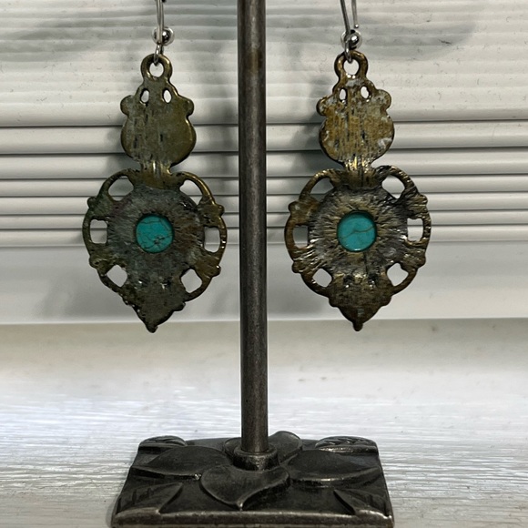 Turquoise (faux) dangle earrings - Picture 3 of 3